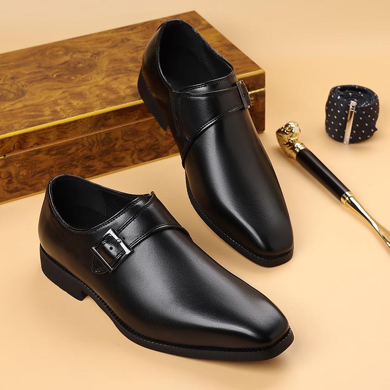Fashion 2025 Classic Men Dress Shoes Black Leather Mens Shoes Plus Size Point Toe Business Casual Men Formal Shoes for Wedding Party