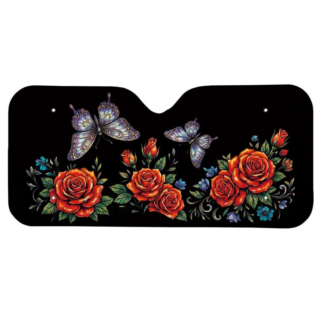 Butterfly Floral Foldable Car Windshield Sunshade - Universal Fit
