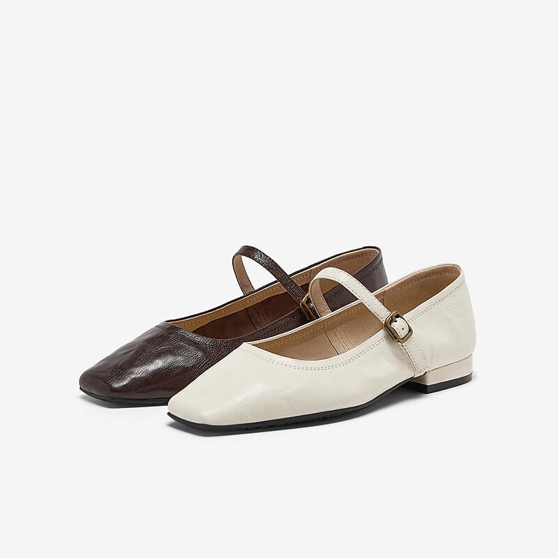 Bata Sheepskin Mary Jane Shallow Women's Vintage Elegant Versatile Flats