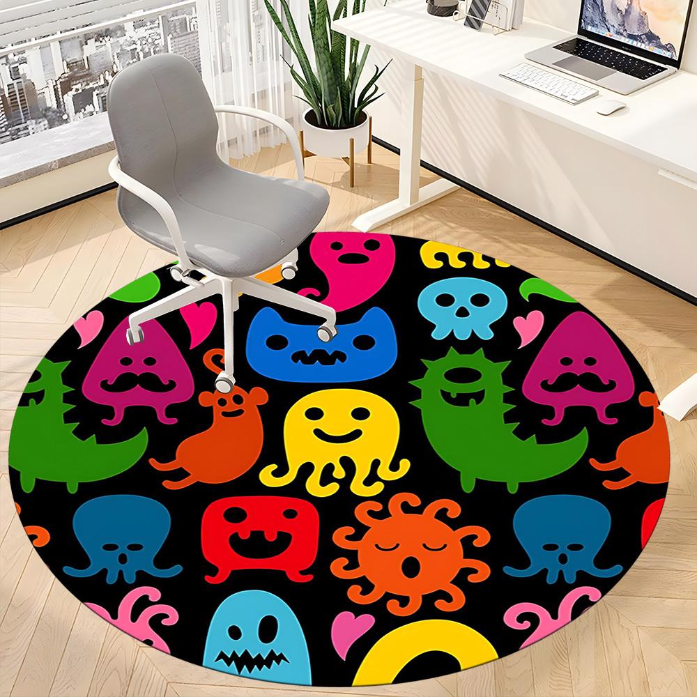 1pc Monster Party Office Round Area Rug, Mat Suitable For Office, Under Office Chairs Bedroom Living Room Home Decor, Room Deco
