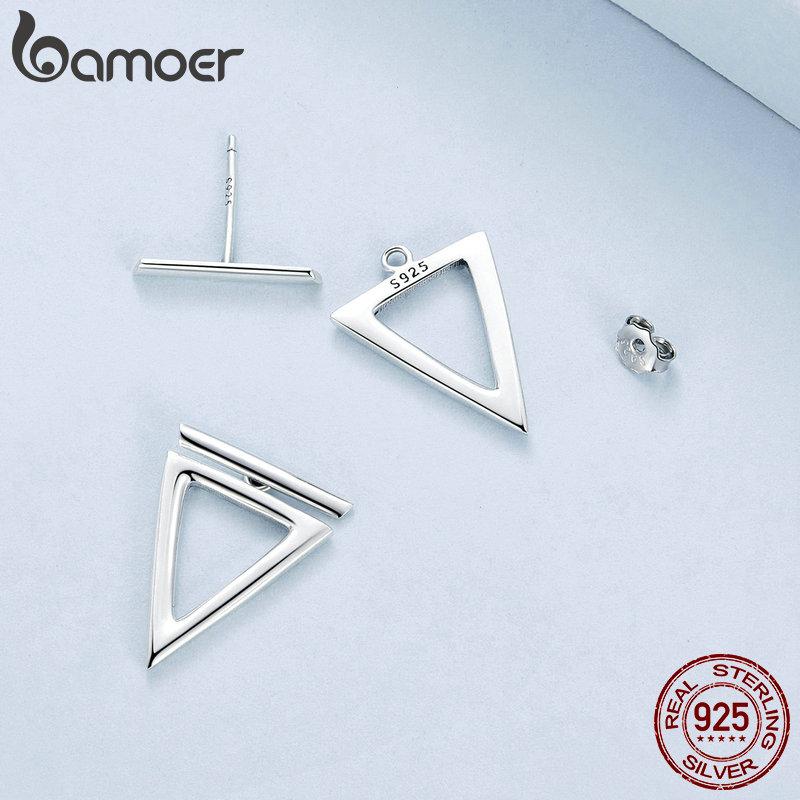 BAMOER 925 mincovní stříbro Minimalistické trojúhelníkové napichovací náušnice Geometrické odnímatelné náušnice pro ženy Jednoduché jemné šperky dárek