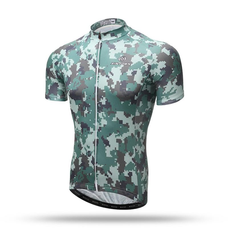Mens Short Sleeve Cycling Jersey Camo Print Road Bike Biking