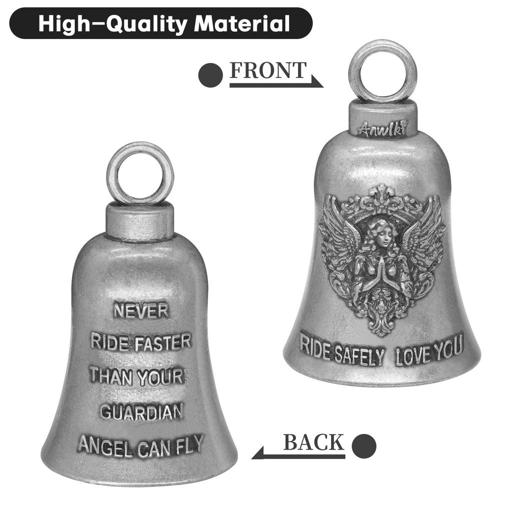 Anwlki Biker Guardian Lucky Riding Bell Motorcycle Gremlin Bell with 2 Keychain Ring Accessories and Motorcycle Bell Ancient Medium Hanger, Silver,