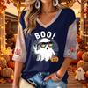 Women's Halloween Print V-Neck 3/4 Sleeve Casual Blouse Top