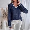 2024 European & American Color Block Cable Knit V-neck Sweater - Autumn/Winter Fashion