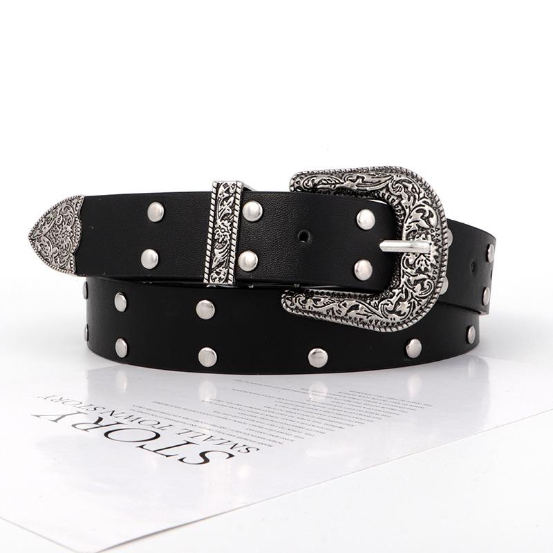 

Women Rock Vintage Decorative Jeans Belt Edgy Waistband Metal Adjustable Accents чорний