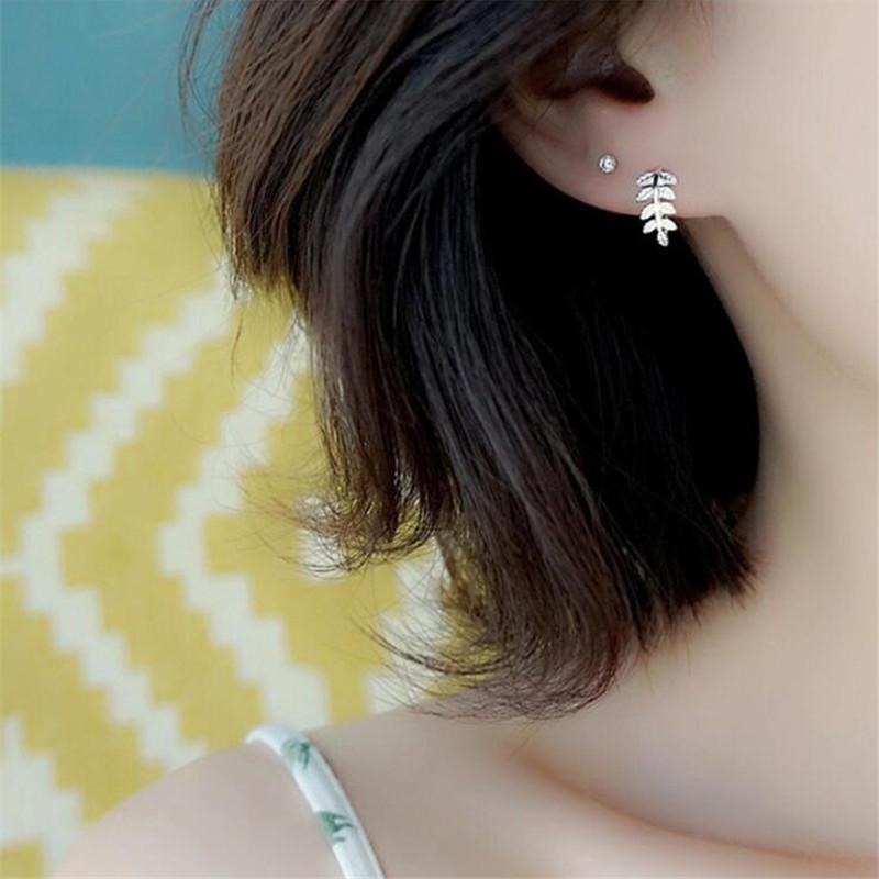 Korean Style Sen Leaves 925 Sterling Silver Fashion Jewelry Ear Hook Simple Honey Leaf Mini Tree Branch Earrings E128
