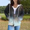 Women's Fashion Casual Christmas Print Long Sleeve Sweatshirt Pocket Jacket Zipper Hoodie Coat