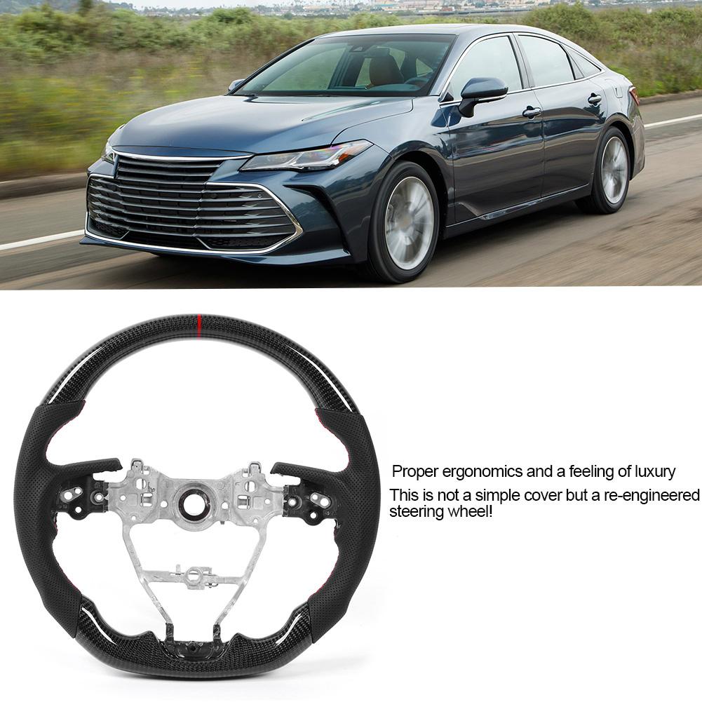 Carbon Fiber Steering Wheel Preforated Leather W  Red Stitching For Toyota Camry XV70 Corolla RAV4 Avalon 2018 2020