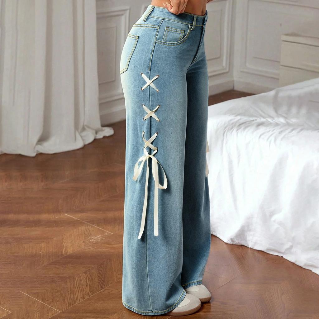 Women's Trousers Large Size Stretch Jeans Loose Semi-Elastic Pants