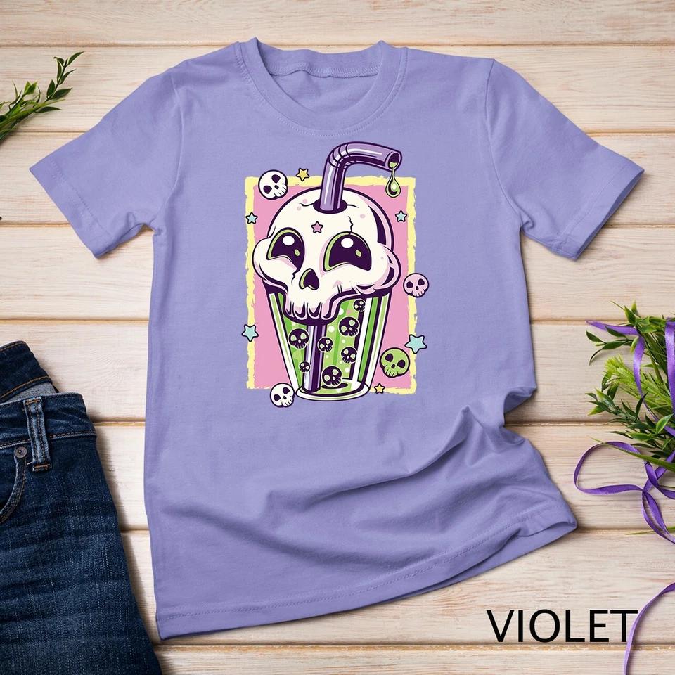 Kawaii Pastel Goth Creepy Skull Boba Bubble Tea Vaporwave Unisex T-shirt 12 M