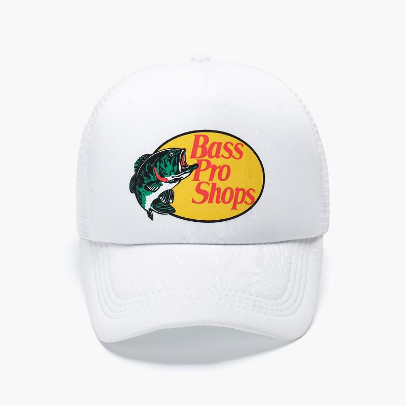 Global Finds Europese-Amerikaanse Bass Pro Shops Bedrukte Baseballpet voor Buitensporten & Vissen Adjustable wit