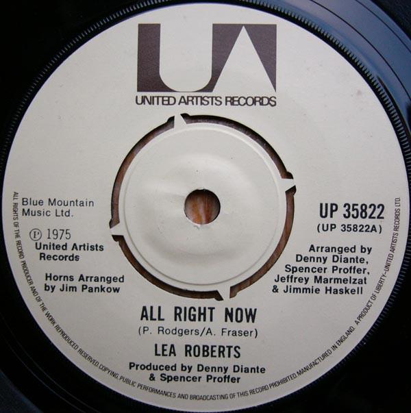 

7inch Record LEA ROBERTS All Right Now All Over Again UP35822 United Artists 1975 UK SoulFunk Used