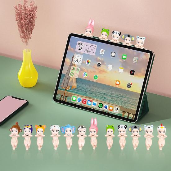 12Pcs Holding Chin Angel Doll Fruit Animal Headgear Angel Figurine PVC Cartoon Angel Figure Bookshelf Desktop Decoration Ornament