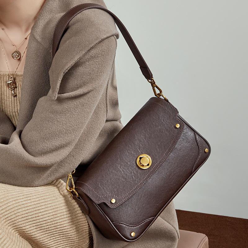 Genuine Leather Vegetable-Tanned Cowhide Bag for Women 2025 Winter New Single Shoulder Messenger Bag