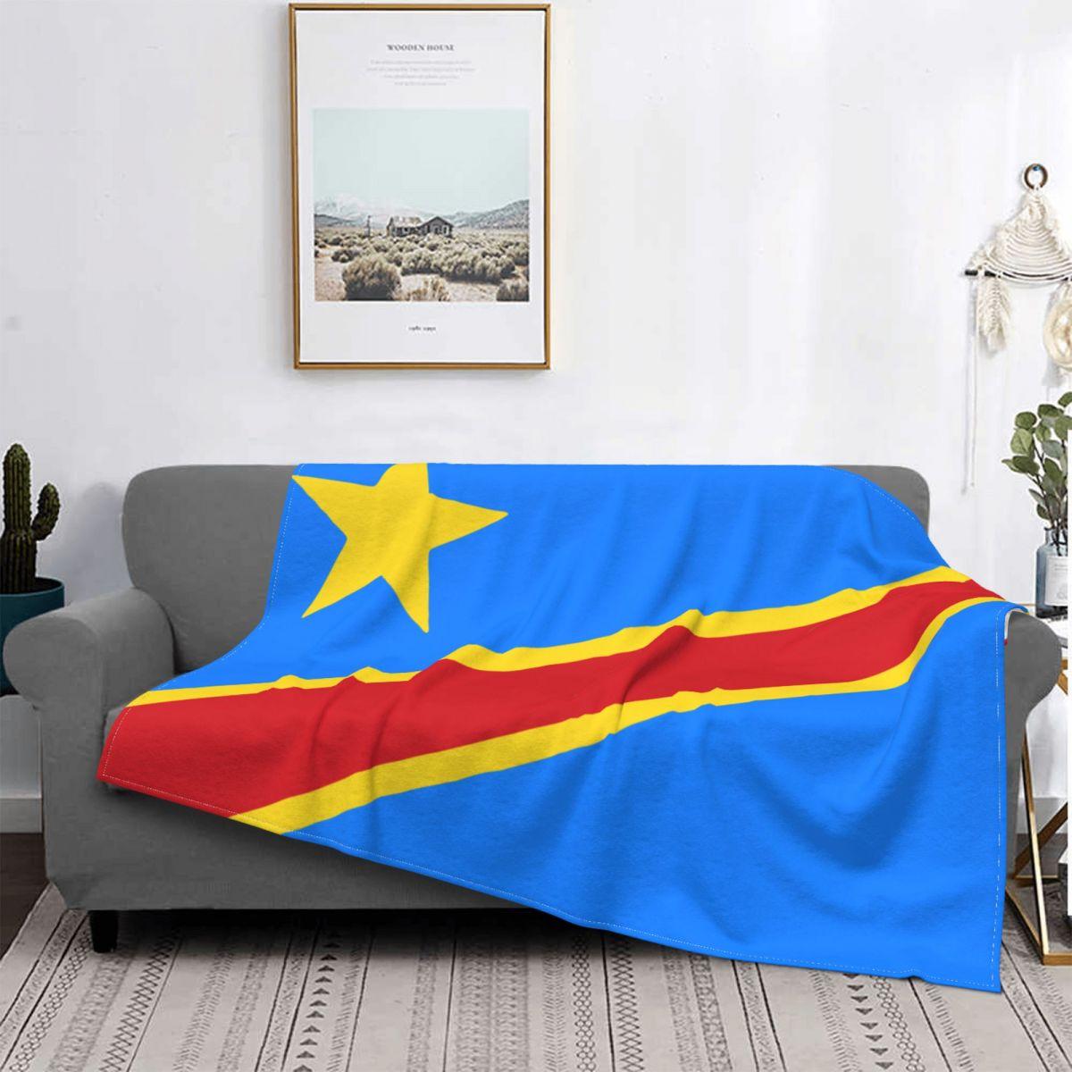 Jessica Chen Unisex Flag Of Congo Kinshasa Zaire Flannel Throw Blanket Blanket For Home Outdoor Soft Bedroom Quilt