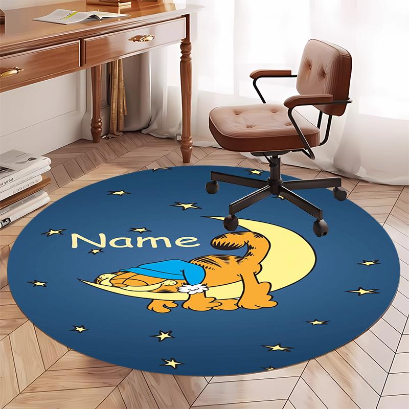 Custom Name Garfield Printed Round Rug Carpet Chair Rug Area Rug Entryway Doormats,for Office Chair Living Room Bedroom Kitchen Room.