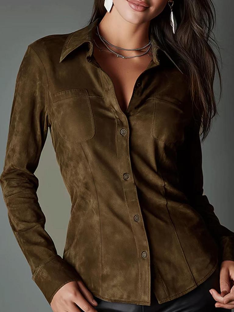 Solid Color Slim Fit Long Sleeve Lapel Shirt - Retro Casual Autumn/Winter Top