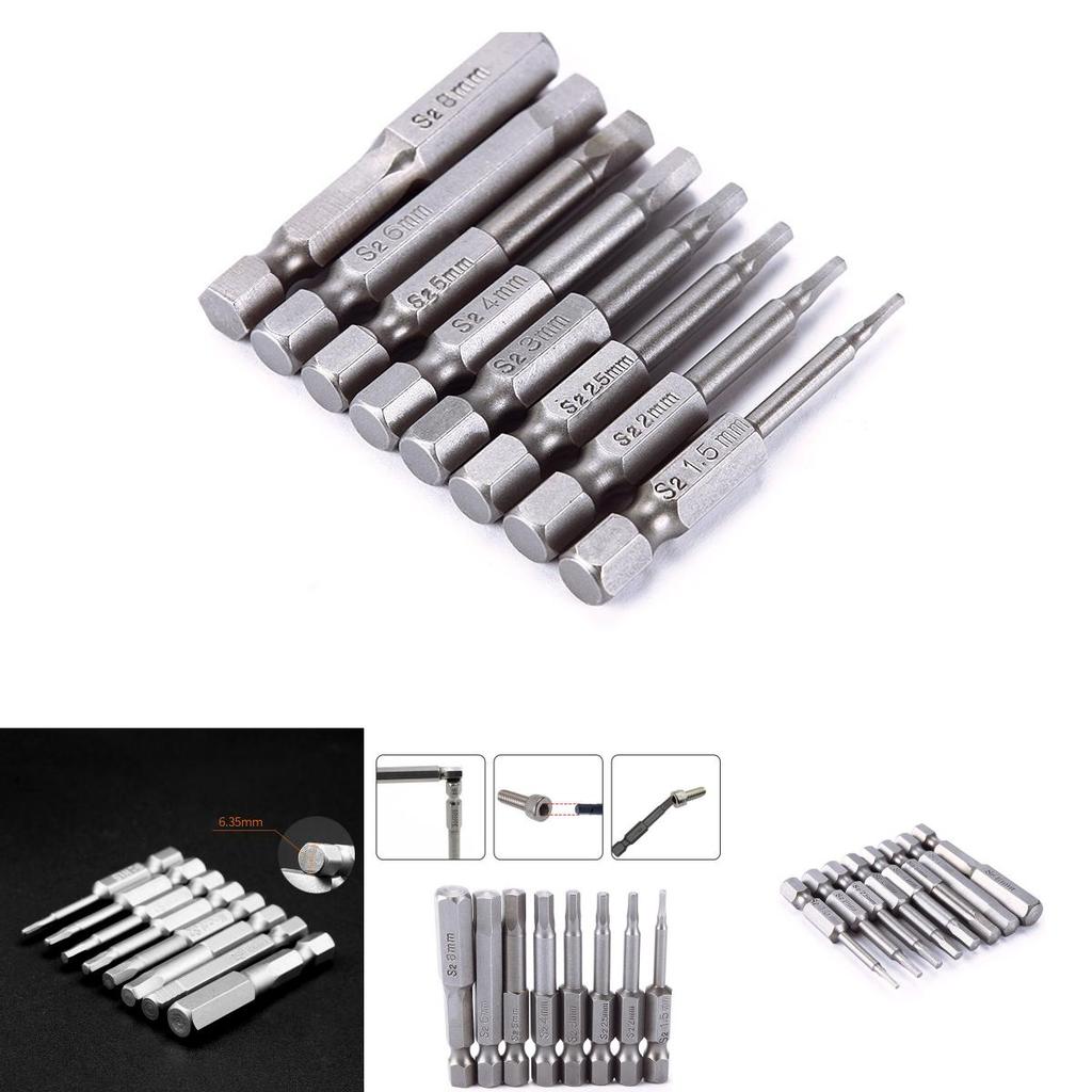 Exceptional 8pc Hex Head Long Allen Bit Set With Quick Connect Magnetic Shank Design