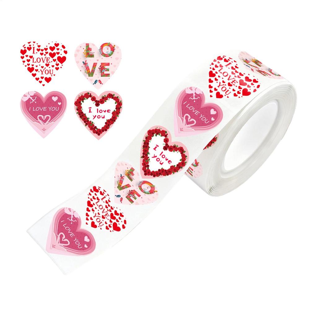 Valentines Day Stickers 500Pcs Red Heart Stickers Baking Packaging Sticker Envelope Seals Love Decorative Self-Adhesive Stickers