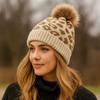 Cozy Leopard Print Hat Curled Edge Woolen Hat Casual Wool Ball Hat  Unisex