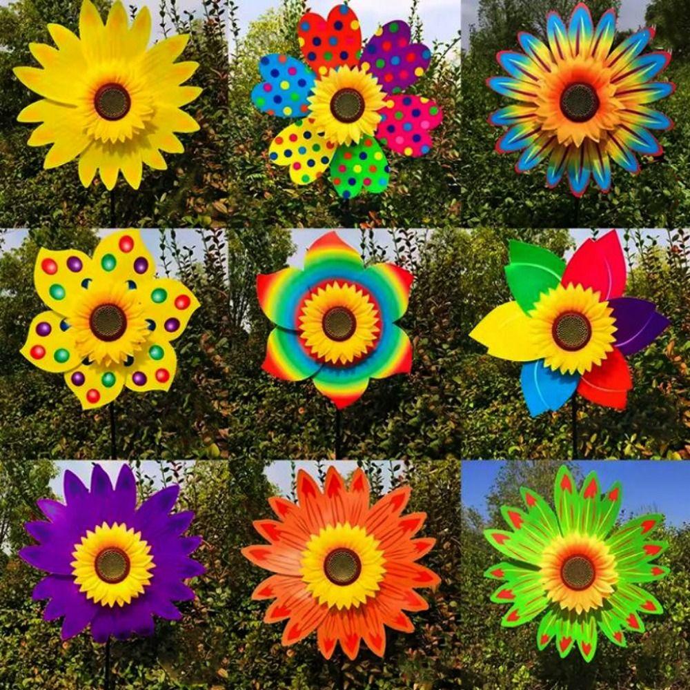 PVC Sunflower Windmill Stake Standing Lawn Flower Pinwheel  Outdoor Party Picnic Decor