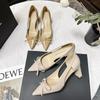 Bow New Spring and Summer Hollow Design Sense Niche Simple Style Women's Thick Heels High Heels