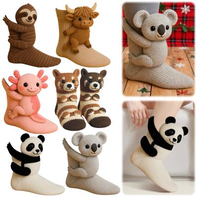 1 Pair Cartoon Animal Cotton Socks Soft Sleeping Socks Fashion Floor Socks for Christmas Holiday Home Gifts