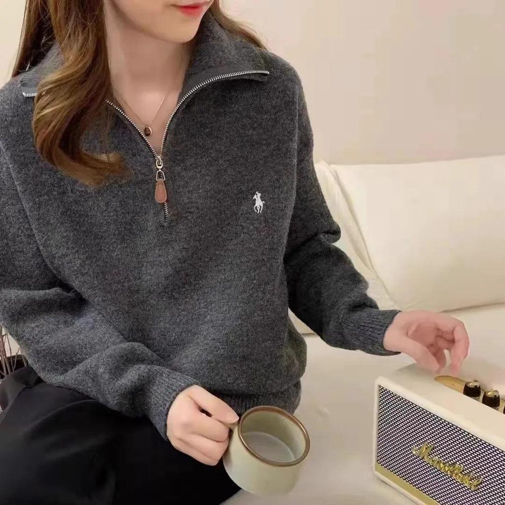 Damen High-End Pullover mit halbem Reißverschluss - Herbst/Winter Einfarbig, Gemütlicher Lässiger Stil Top