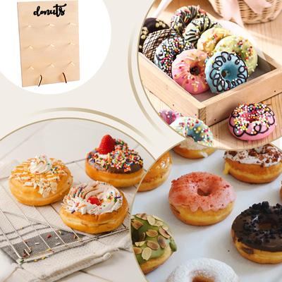 Donut Board Wooden 9-Peg Doughnuts Exhibition Rack Decorative Donut Stand For Cafe Wedding Party Christmas Table Centerpieces