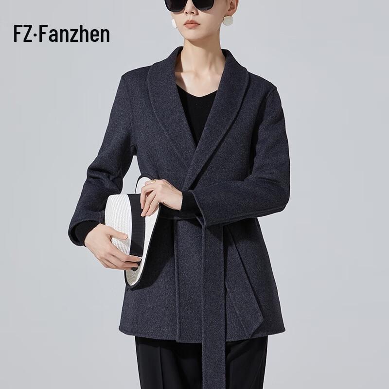 Fanzhen Women's 100% Wool Mid-Length Coat with Belt