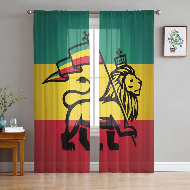 Pentagram Palmiye Yaprakları Porto Riko Bayrağı Şifon Sırf Perdeleri Oturma Odası Yatak Odası Dekorasyon Pencere Voiles Tül Perde