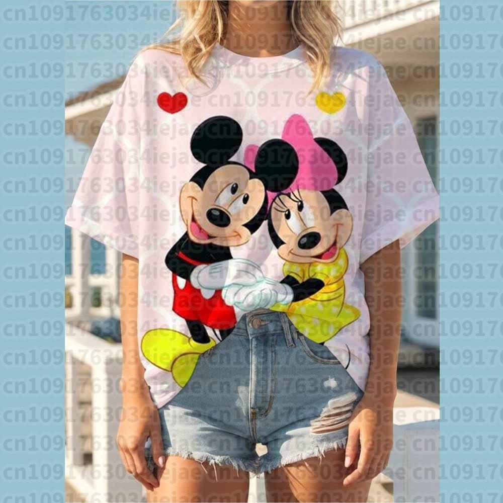 2026 Summer Oversized T-Shirt Women Short Sleeve T Shirts Woman Loose Clothing Mickey Mouse Print Female Tops O-Neck Tops
