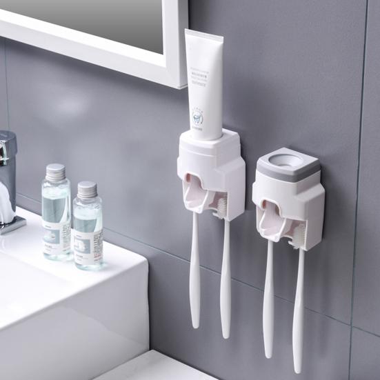 Automatic Toothpaste Dispenser Set Easy To Install Wall-Mounted Toothpaste Squeezer with Toothbrush Holder Bathroom Accessories