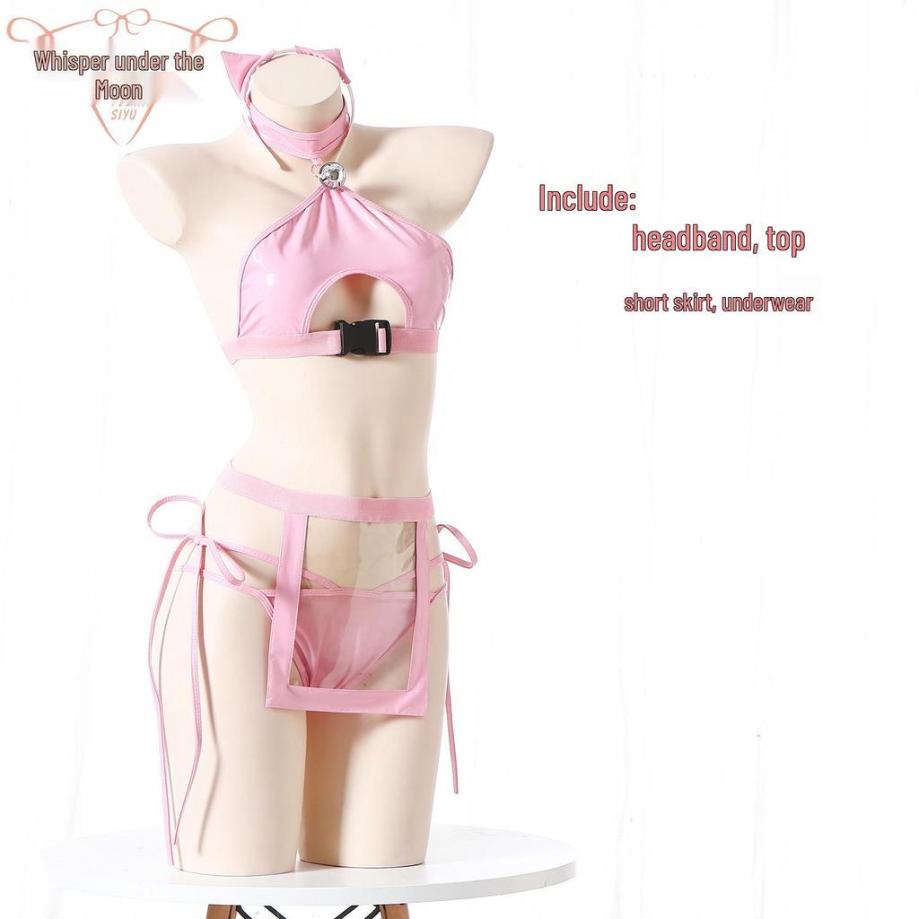 Sexy Patent Leather Catwoman Lingerie Set - Anime Bunny Girl Tease