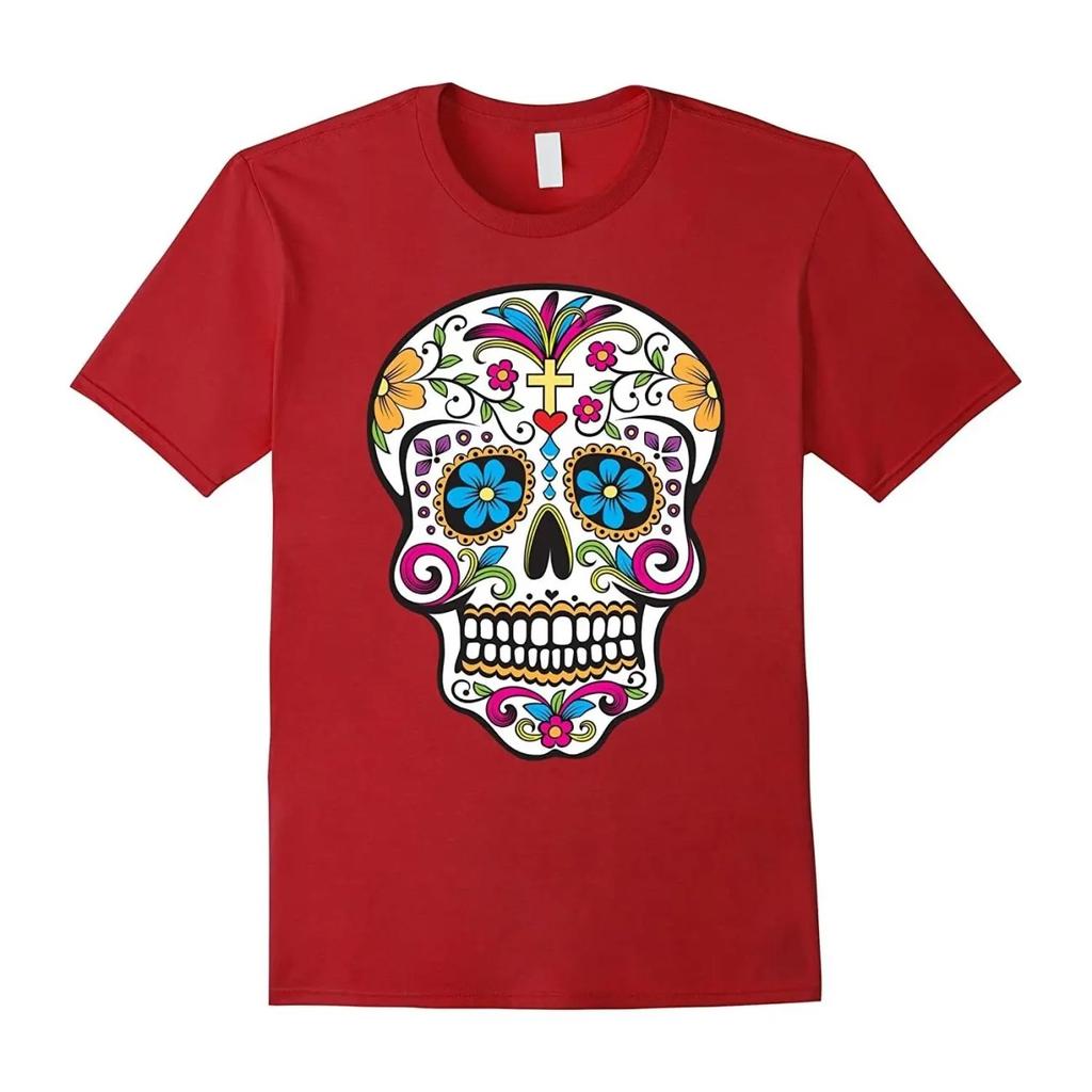 New Gothicstyle Sugar Skull Printed Cotton Tshirt for Men Casual Shortsleeved Top
