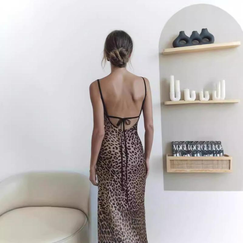 Dámská letní móda Classic Leopard Print Sexy šněrovací šaty s rybím ocasem