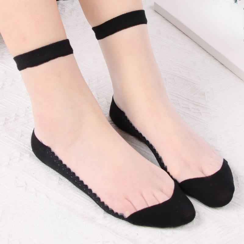 Female Summer New Pure Color Simple Breathable Crystal Stockings