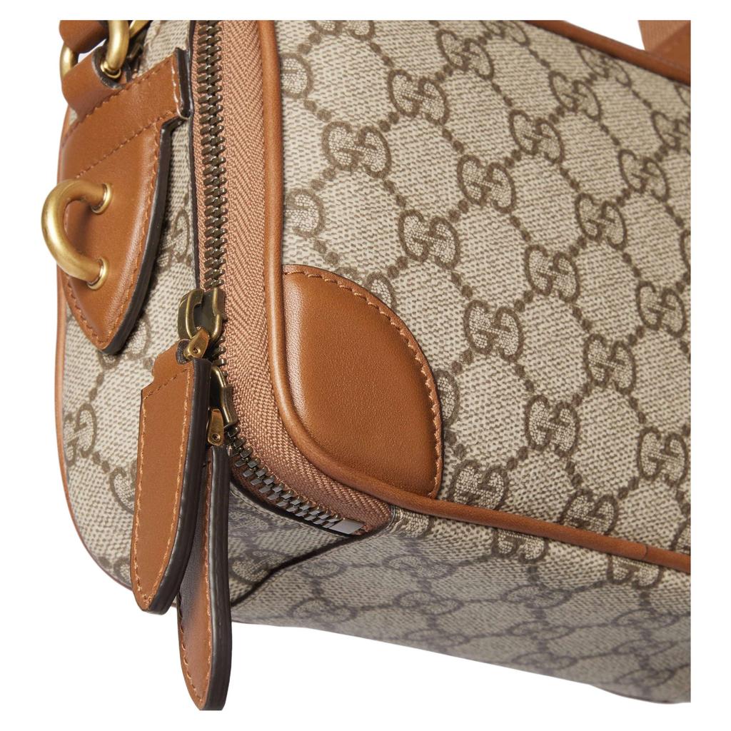 Gucci GG Emblem Logo Print Adjustable Shoulder Strap Fabric Mini Shoulder Bag Men Shoulder Bag Beige Dark-Brown 821217-FAED3-9786