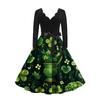 Women's Vintage Classic Dress Long Sleeve  Print Round Neck Swing Dress