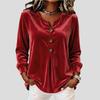 Women's Elegant V-Neck Velvet Blouse Buttoned Solid Color Long-Sleeve Soft Velvet T-Shirt Top