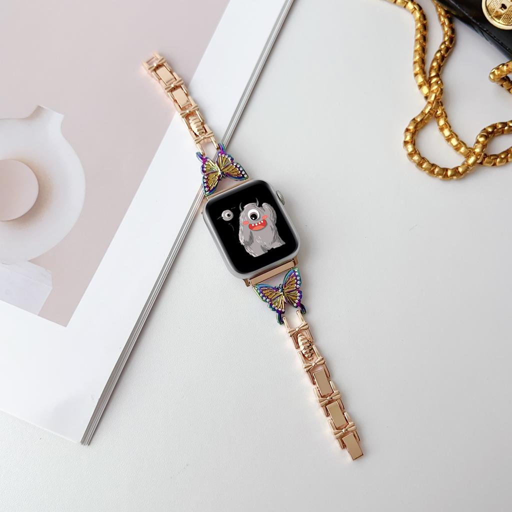 Butterfly Alloy Fashion Watch Bands for Watch 10/9/8/7 IWatch 40/42/44/45mm Bangle Design Press Buckle Full Color Printing