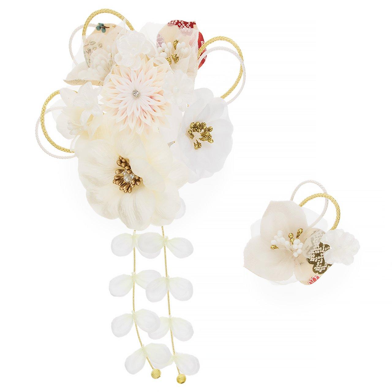 

Soubien Hair Ornament Set of Tsumami White 2, Flower, Zaiku, Mizuhiki, Glitter, Corsage, Ivory, (kaz5321)