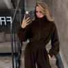 Mono de forro polar casual europeo y americano para mujer, color liso, manga larga, cremallera, cuello alto, cintura elástica, pierna ancha