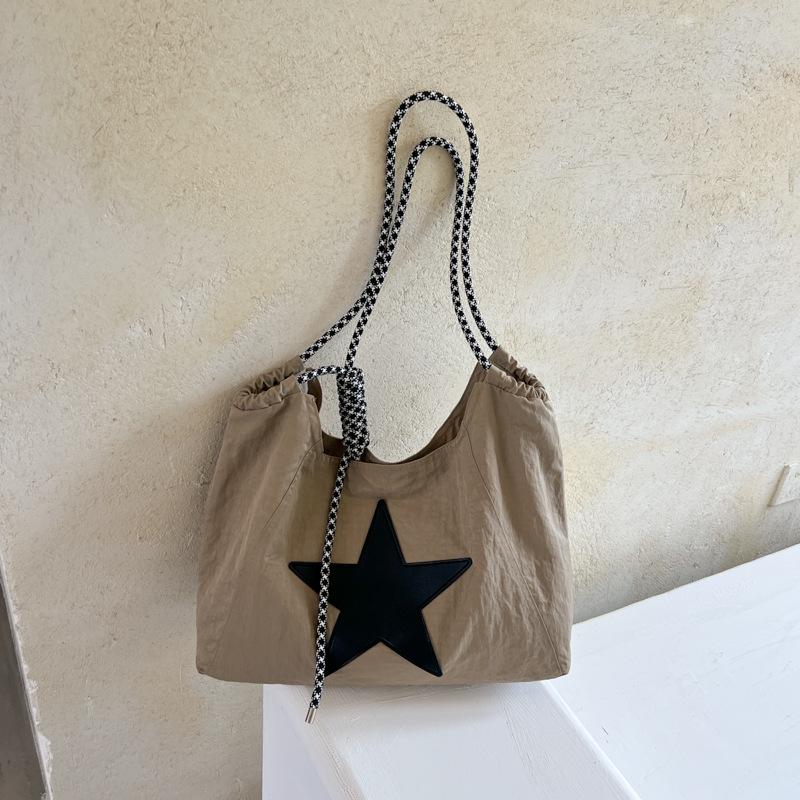 New Women's Large Capacity Nylon Tote with Star Drawstring