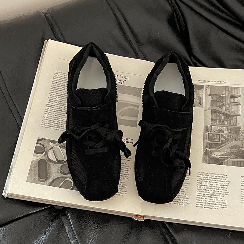 

Retro mesh breathable lace-up Velcro flat-bottomed casual shoes women s 2025 autumn new versatile ballet training shoes 35 чёрный