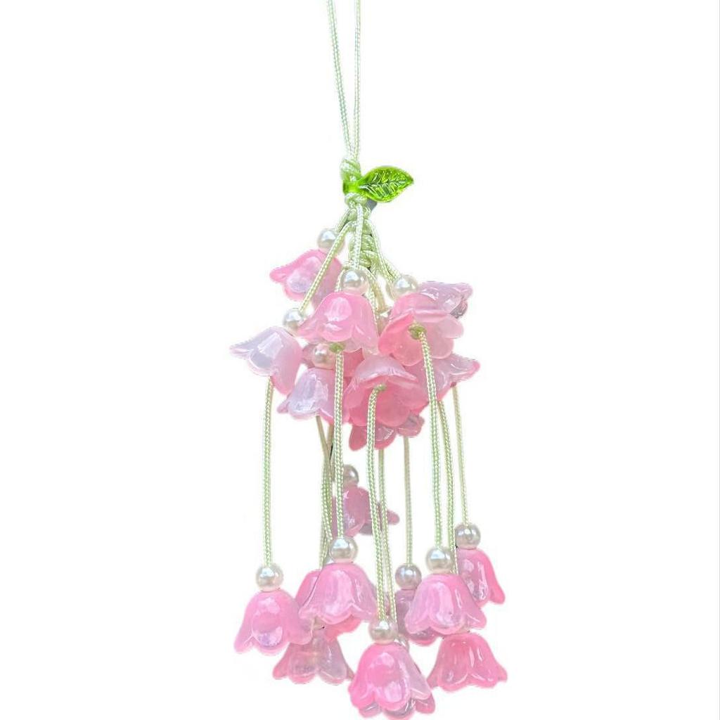 Maiglöckchen Rosa & Weiß Farbverlauf Anhänger - Chinesischer Stil Autoanhänger und Taschenanhänger, Kulturelles Geschenk