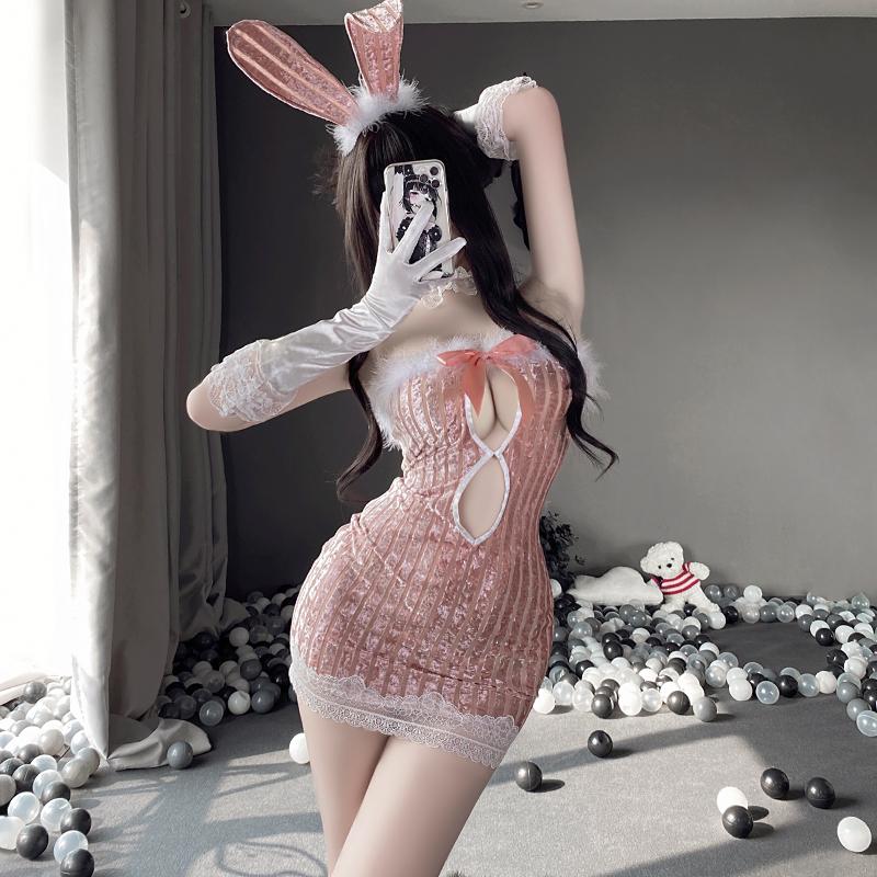 Personal Butler Woman Bunny Girl Erotic Kawaii Cosplay Rabbit Costumes Hollow Bandage Dress Lace Plush Nightgowns Sexy Lingerie