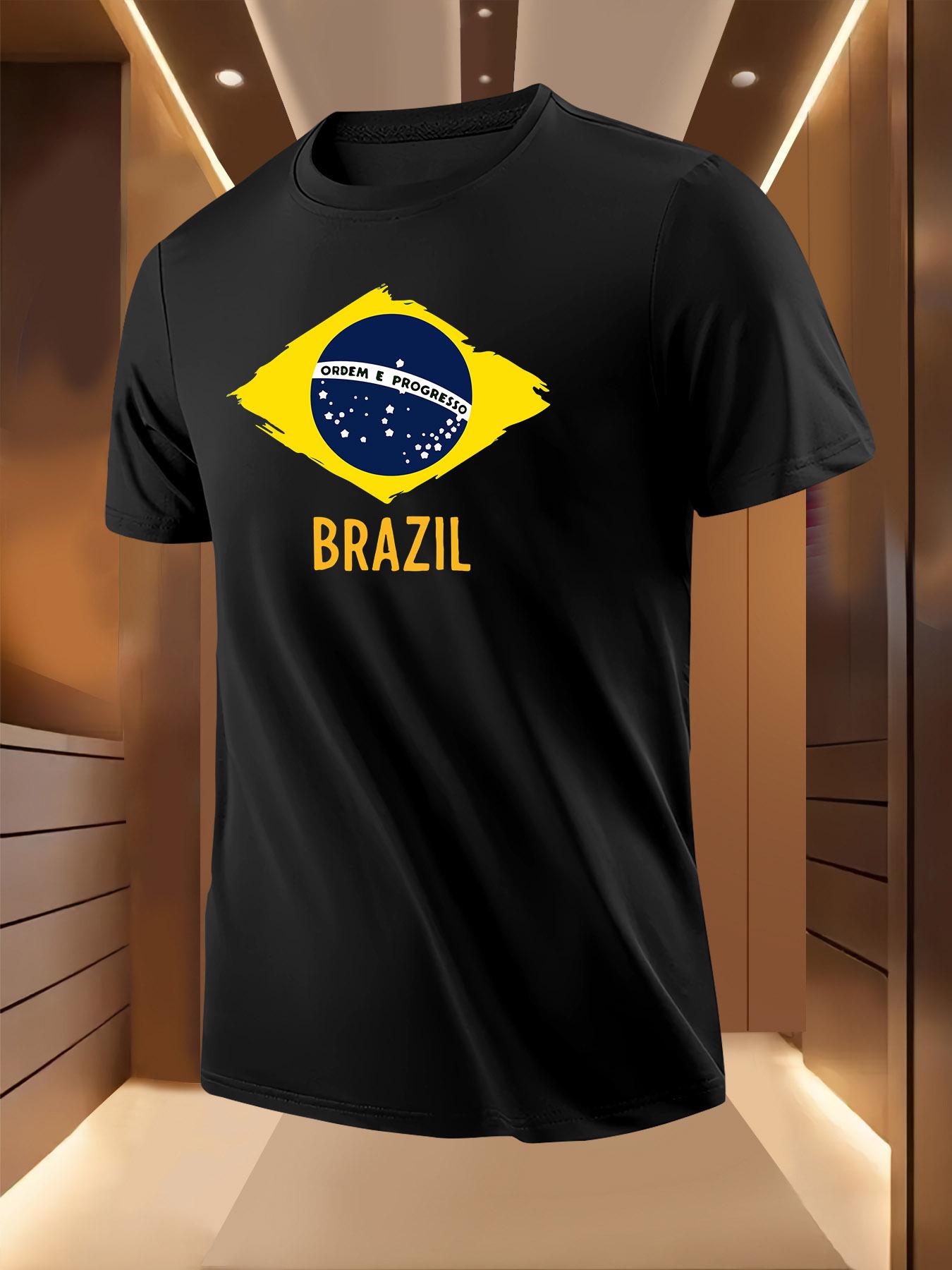Brazilian Flag Graphic Tshirt - Light Yellow Tee with BRA... XL