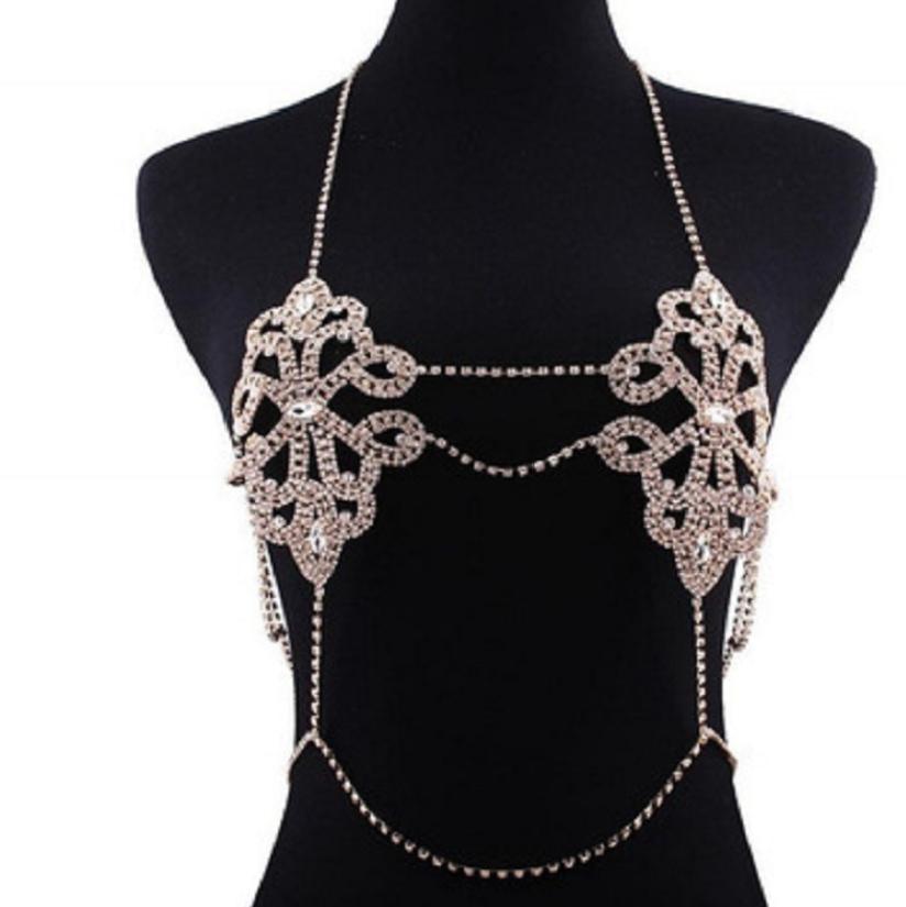 Sexy Rhinestone Chain Body Lingerie Set Heart Body Jewelry for Women Fashion Bikini Underwear Bling Crystal Bra Thong #0699